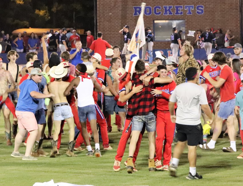 Neshoba Central fans celebrate after the Rocket baseball defeated Saltillo 3-2 Monday night to win the North State championship. A standing-room-only crowd watched the Rockets punch their ticket to play in the Class 5A state championship series for the first time in school history.
